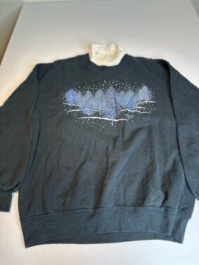 Men's Black Crewneck Sweater with Blue Tree Design